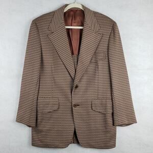 Vintage Halle Bros Men's M Herringbone Tweed Blazer Jacket Brown Red Retro Disco